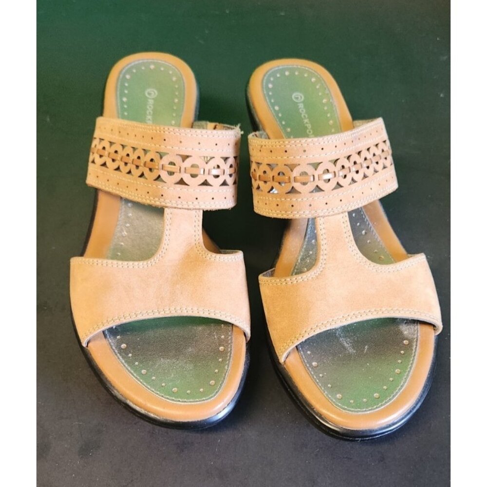 Rockport Womens Slip on Suede Sandals Cutout Size 8 Very Good Condition